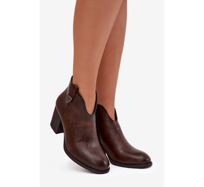 Zateplené dámské kotníkové boty na vysokém podpatku z eko kůže čokoládové talianské