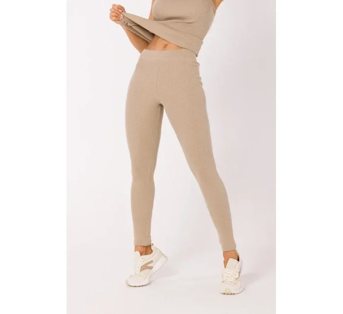 model 18383335 Žebrované pletené legíny béžové - Moe