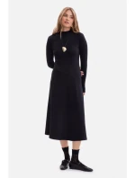 model 21379828 Žebrované midi šaty s asymetrickým pasem černé - BeWear