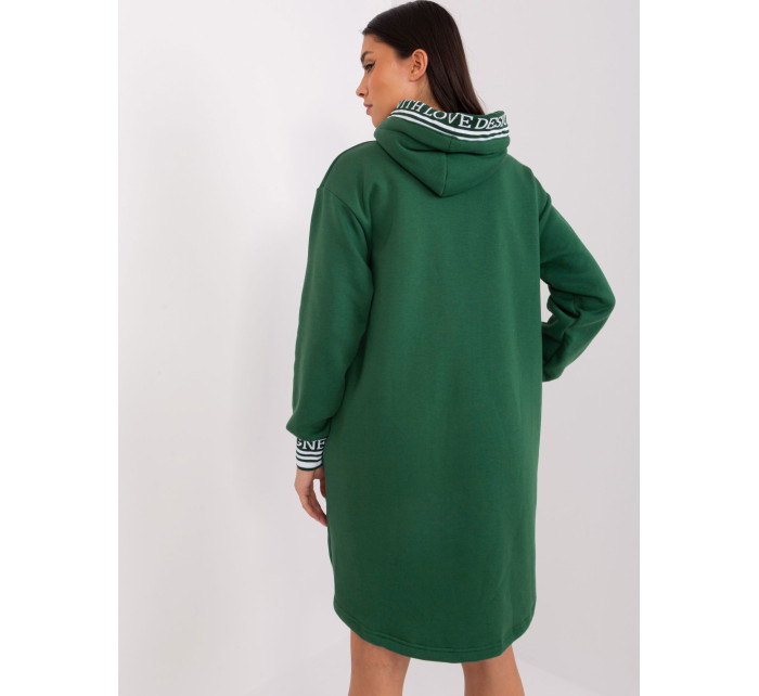 Tmavě zelené mikinové šaty s kapucí