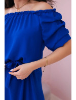 Španělské šaty se zavazováním v pase chrpově modré