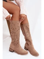 Dámské kozačky na podpatku – khaki model 21837078 - Kesi