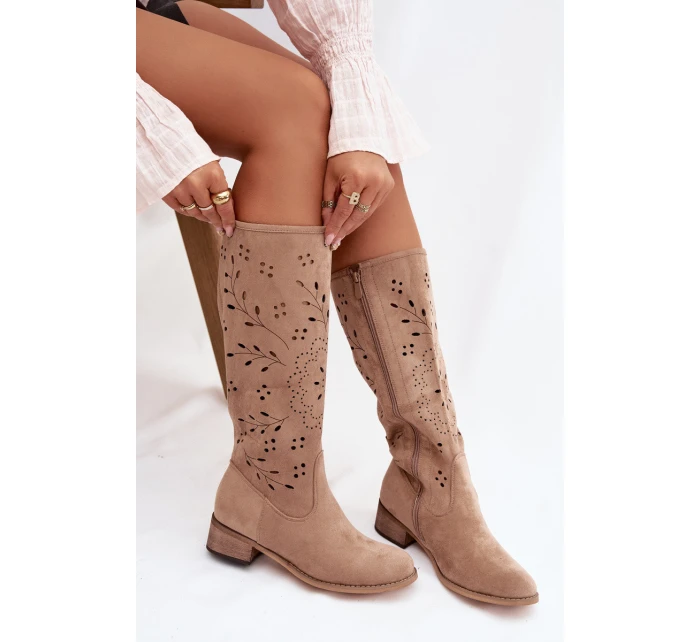 Dámské kozačky na podpatku – khaki model 21837078 - Kesi