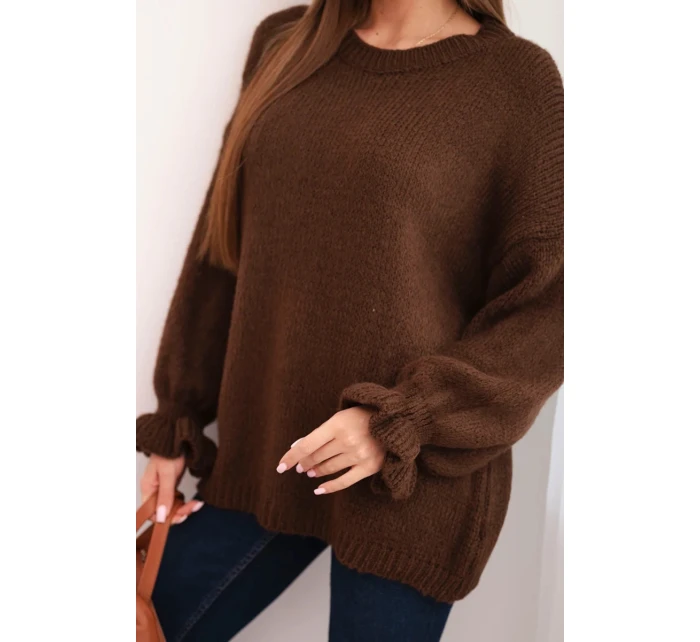 Dámský svetr s příměsí mohairu a vlny volného střihu hnědý Dámský svetr s příměsí mohairu a vlny volného střihu hnědý
