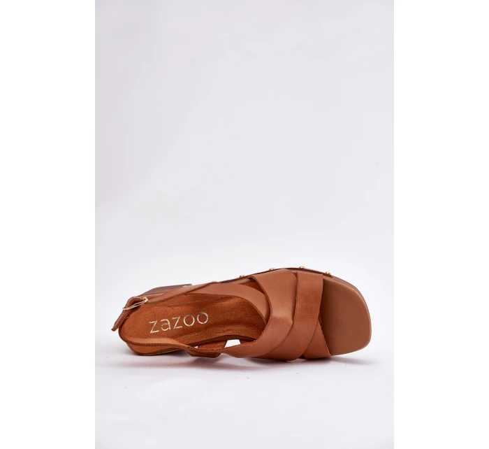Kožené sandály na podpatku model 21699711 hnědé - Zazoo