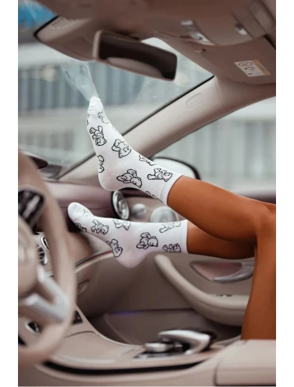 Dámské ponožky s obrysem medvídka – bílé