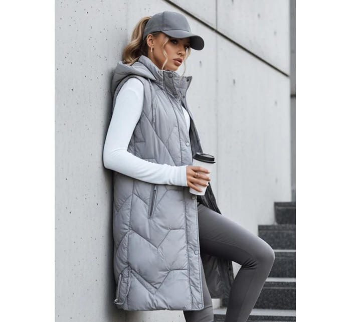 Dámská dlouhá prošívaná šedá vesta FashionStreet TY5266