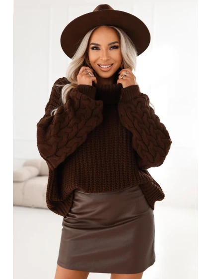 650-1 Teplý rolák oversize s širokými rukávy - čokoládový 650-1 Teplý rolák oversize s širokými rukávy - čokoládový