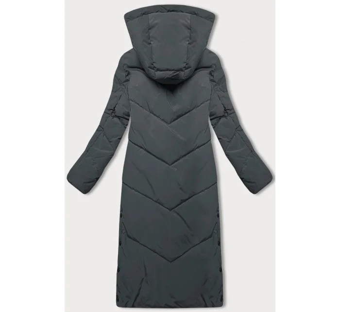 Dlouhá dámská zimní bunda v grafitové barvě s kožešinovou podšívkou LHD (LHD-24571)
