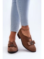 Dámské polobotky z ekokože s nízkým podpatkem a ozdobou hnědé model 21658368 - Boto