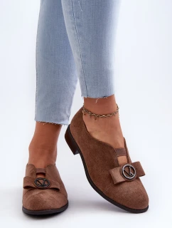 Dámské polobotky z ekokože s nízkým podpatkem a ozdobou hnědé model 21658368 - Boto