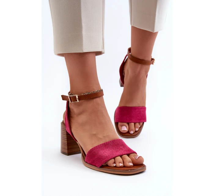 Dámské sandály na podpatku z eko semiše fuksie Ronvia Dámské sandály na podpatku z eko semiše fuksie Ronvia