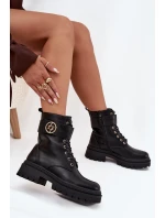 Dámské Botky Pracovní Se Zlatým Detalem Zateplené Černé model 21706796 - Boto