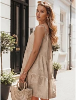 Letní dámské bavlněné vzdušné šaty v béžové barvě FashionStreet EY2675 Letní dámské bavlněné vzdušné šaty v béžové barvě FashionStreet EY2675