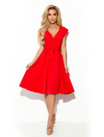 SCARLET - Červené rozšířené dámské šaty s přeloženým obálkovým výstřihem 348-4