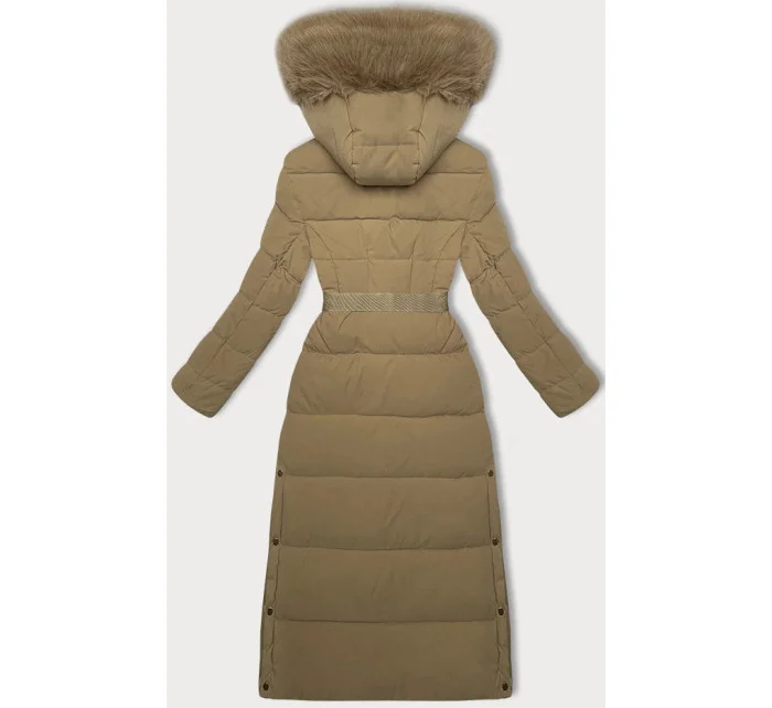 Béžová dlouhá hrubší s opaskem model 21248927 - STELLA FASHION