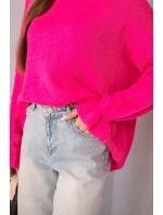 Dámský svetr s příměsí mohéru a vlny volného střihu neonově růžový