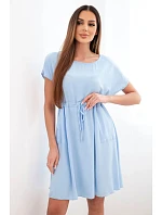 Dámské šaty s krátkým rukávem a vázáním v pase modrá Dámské šaty s krátkým rukávem a vázáním v pase modrá
