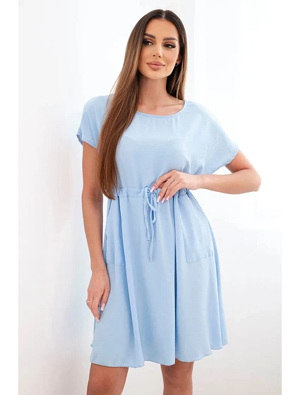 Dámské šaty s krátkým rukávem a vázáním v pase modrá Dámské šaty s krátkým rukávem a vázáním v pase modrá