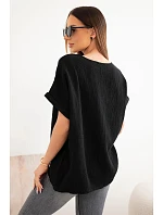 Dámská bavlněná oversize halenka s výstřihem do V a krajkou černá Dámská bavlněná oversize halenka s výstřihem do V a krajkou černá