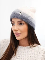 Dámská čepice beanie žebrovaná s ozdobou pudrově růžová+tmavě šedá Dámská čepice beanie žebrovaná s ozdobou pudrově růžová+tmavě šedá