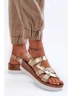 model 21661420 Dámské Kožené Sandály Na Platformě Zlaté - Zazoo model 21661420 Dámské Kožené Sandály Na Platformě Zlaté - Zazoo