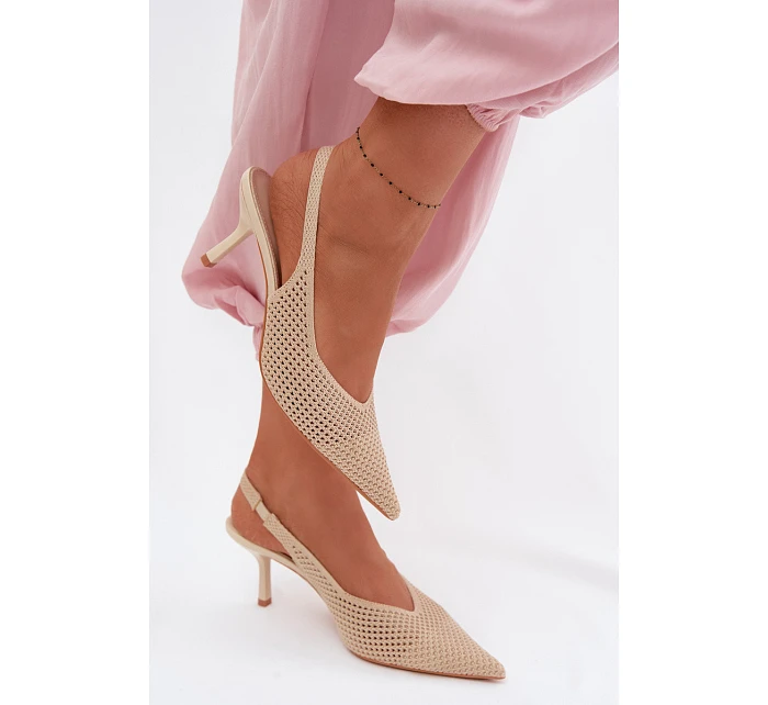 Dámské sandály z síťoviny na podpatku Béžové Emiliana Dámské sandály z síťoviny na podpatku Béžové Emiliana