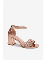 Dámské sandály na podpatku s pleteným vzorem šampaňské Felena