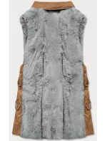 Elegantní vesta v karamelovo-šedé barvě z eko kůže a kožešiny (BR9592-9022)