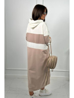 Trikolorní šaty s kapucí ecru + světle béžová + tmavě béžová