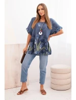 Dámská bavlněná košile s květinovým vzorem džínová modrá Dámská bavlněná košile s květinovým vzorem džínová modrá