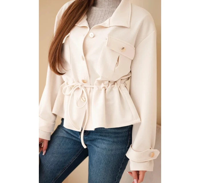 Dámská rozepínací mikina máslová s tkaničkou a kapsami béžová