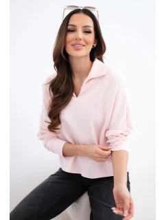 Dámská máslová halenka z viskózy s límečkem a model 22014193 výstřihem pudrově růžová - K-Fashion