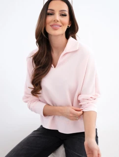 Dámská máslová halenka z viskózy s límečkem a véčkovým výstřihem pudrově růžová