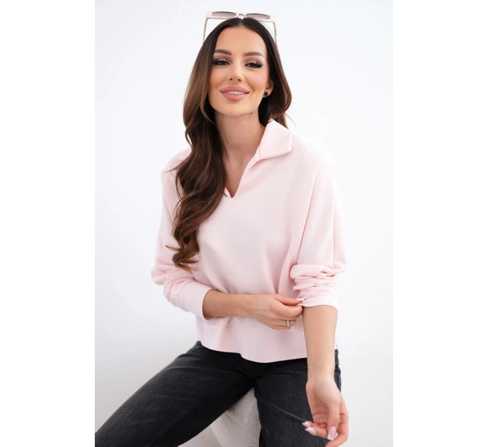 Dámská máslová halenka z viskózy s límečkem a model 22014193 výstřihem pudrově růžová - K-Fashion