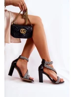 Kožené sandály na vysokém podpatku s kubickými zirkony Lewski Shoes model 21591874 černe - Boto Kožené sandály na vysokém podpatku s kubickými zirkony Lewski Shoes model 21591874 černe - Boto