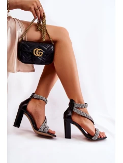 Kožené sandály na vysokém podpatku s kubickými zirkony Lewski Shoes model 21591874 černe - Boto