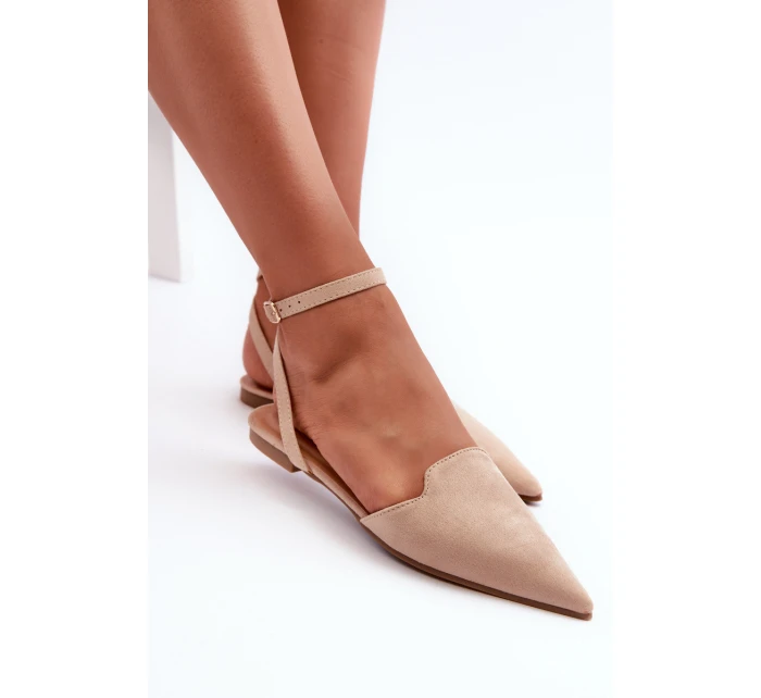 Šněrovací baleríny z ekokože s  béžové model 21666756 - Boto