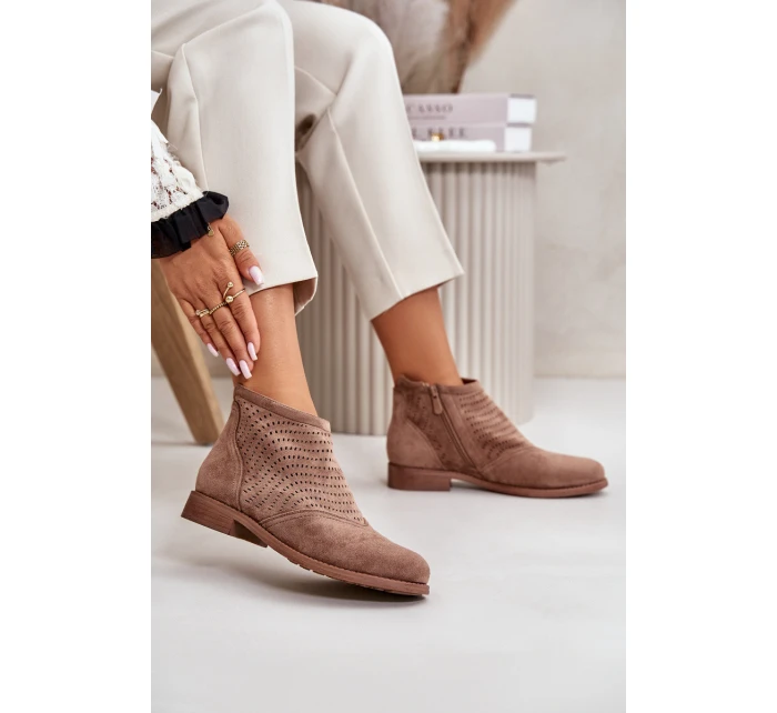 Dámské Botky Na Plochém Podpatku Perforované Hnědé S.Barski HY42-076
