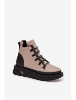 Kožené dámské kotníčkové boty na platformě s vyhříváním Artiker 55C0884 Béžové