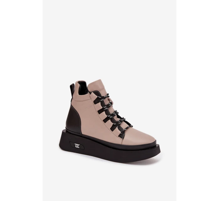 Kožené dámské kotníčkové boty na platformě s vyhříváním Artiker 55C0884 Béžové