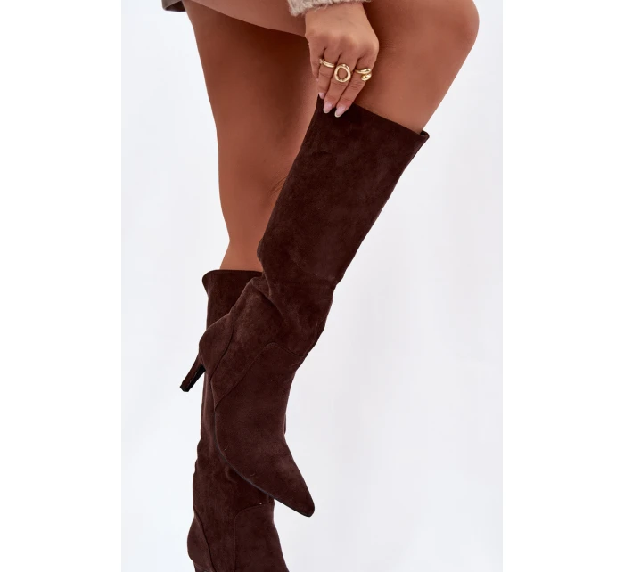 Dámské kozačky na jehlovém podpatku zateplené – čokoládové Arelisse Dámské kozačky na jehlovém podpatku zateplené – čokoládové Arelisse