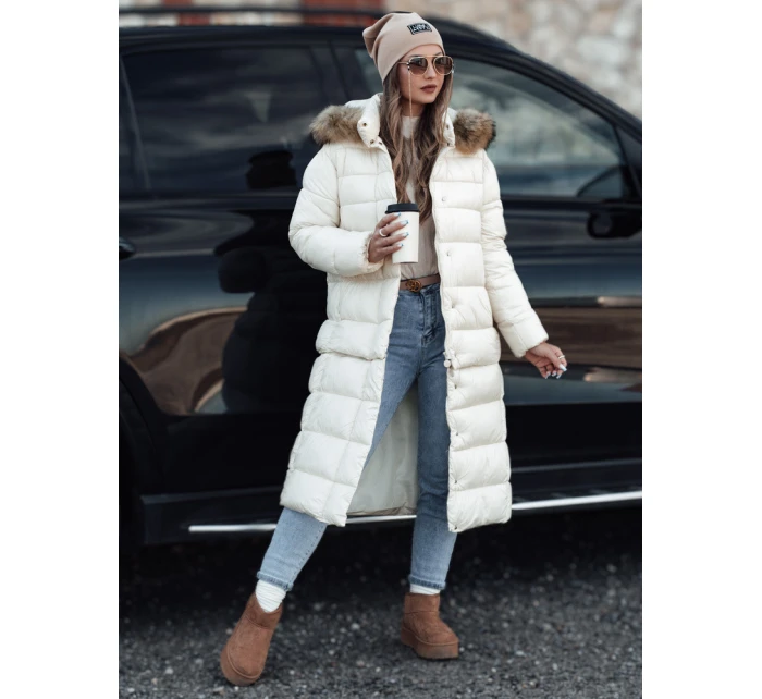 Dámská prošívaná zimní bunda s kapucí ecru model 21972173 - Dstreet