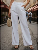 Dámské lněné kalhoty s širokými nohavicemi bílé FashionStreet UY3081 Dámské lněné kalhoty s širokými nohavicemi bílé FashionStreet UY3081