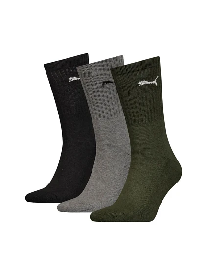 Ponožky Puma Crew, 3 páry, černé, šedé, zelené, 880355, 28 Ponožky Puma Crew, 3 páry, černé, šedé, zelené, 880355, 28