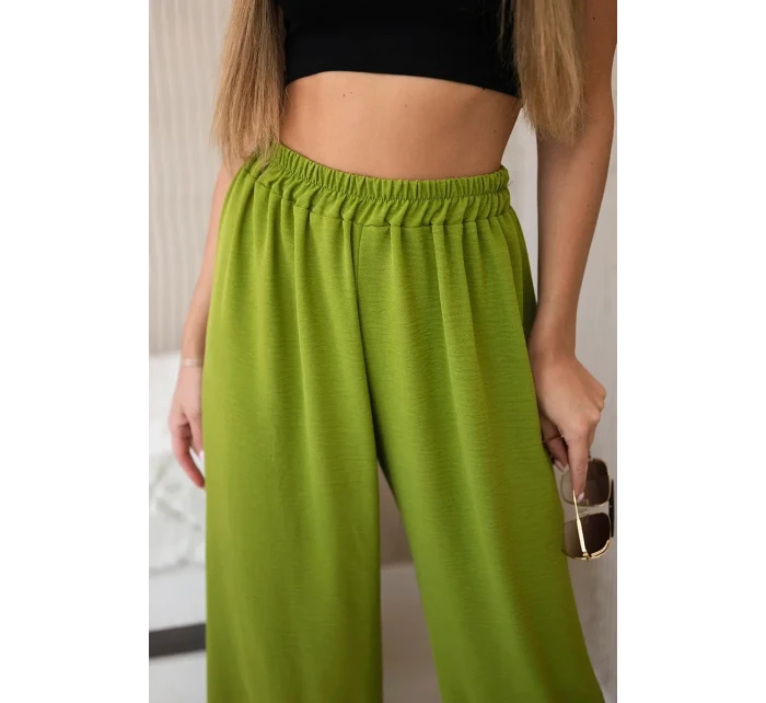 Kalhoty se širokými nohavicemi oliva