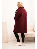 Dámský kabát Plus Size z umělé ovčí vlny s kapsami bordový Dámský kabát Plus Size z umělé ovčí vlny s kapsami bordový
