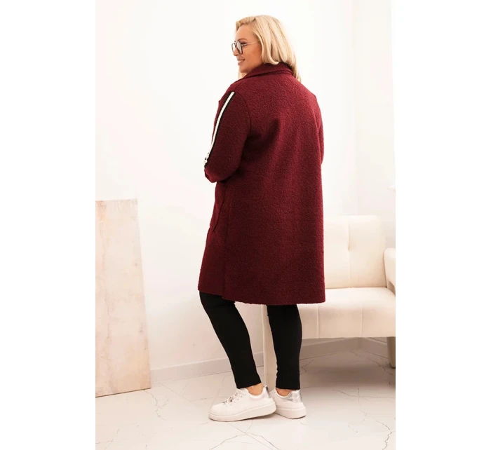 Dámský kabát Plus Size z umělé ovčí vlny s kapsami bordový Dámský kabát Plus Size z umělé ovčí vlny s kapsami bordový