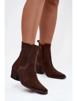 Semišové dámské boty na podpatku zateplené hnědé model 21747763 - Boto Semišové dámské boty na podpatku zateplené hnědé model 21747763 - Boto