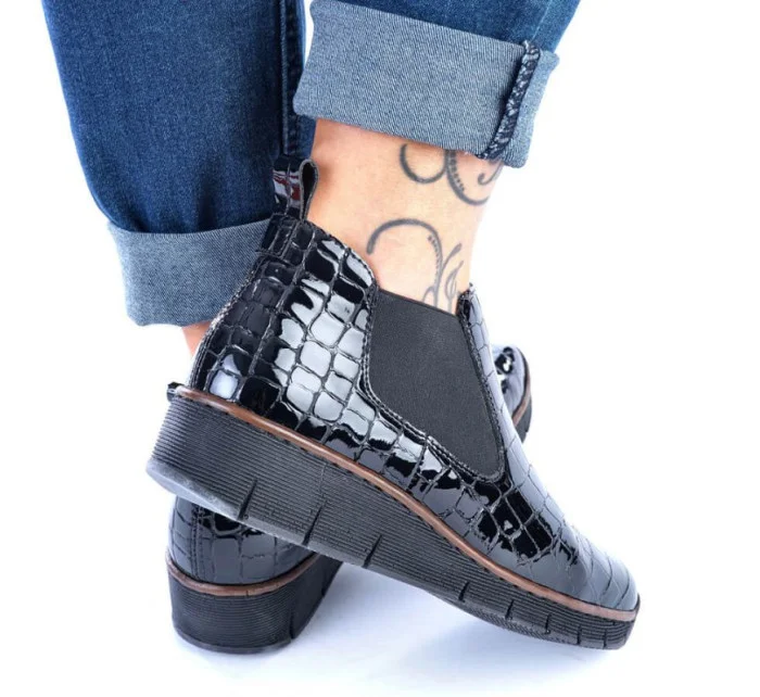 Kožené boty z hadí kůže Rieker W R474 černé Kožené boty z hadí kůže Rieker W R474 černé